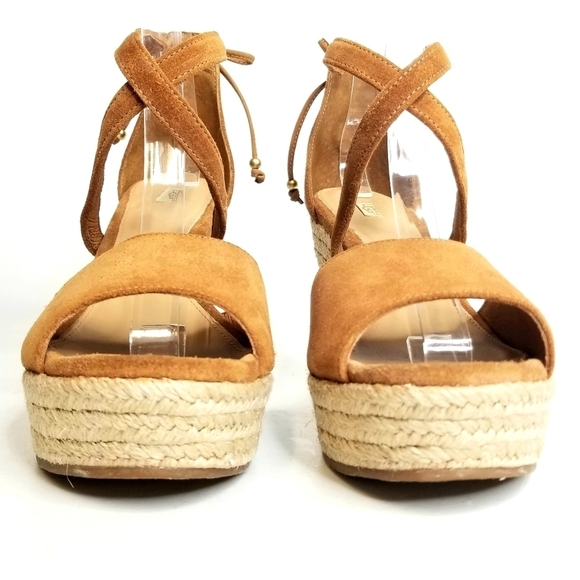 UGG Reagan Peep Toe Suede Jute Platform Espadrille Wedge Tan Brown Sandals, 10 - Picture 4 of 10